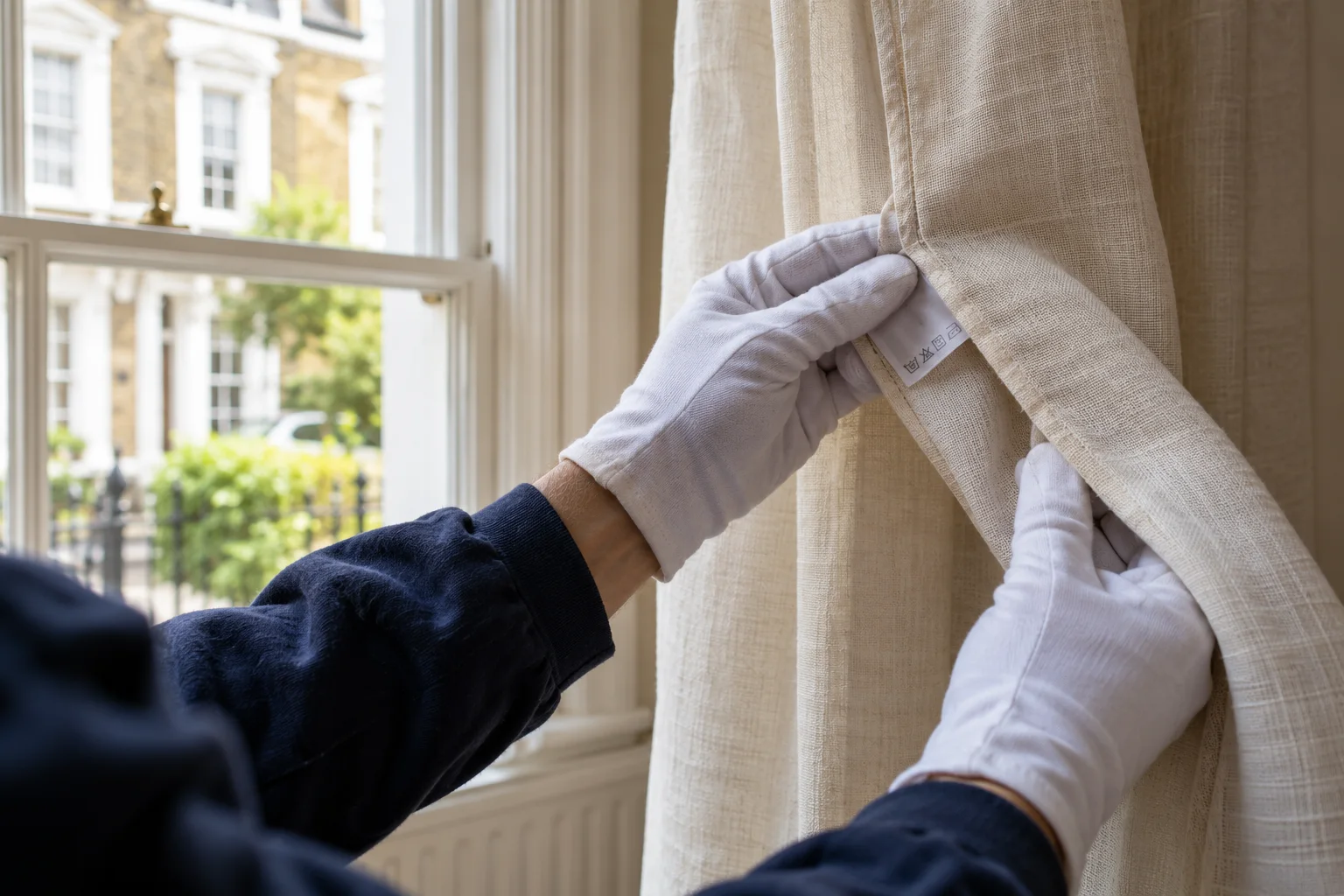 Reading a curtain care label before choosing a method