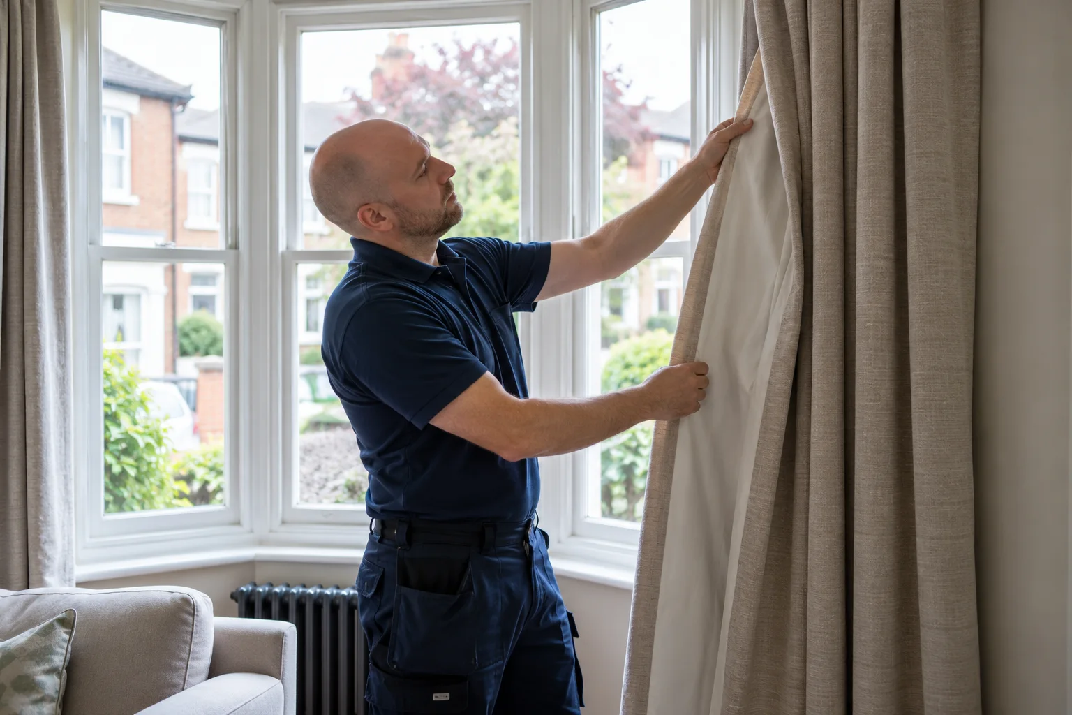 Inspecting curtain lining and lower edges